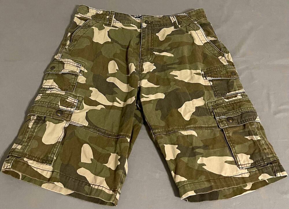Iron Co Cargo Shorts Mens 34 Camo Multi Pocket Cotton Twill